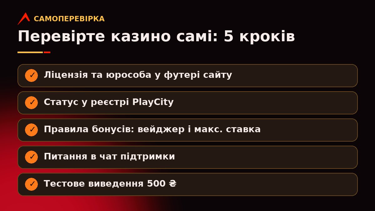 Чек-лист з п’яти пунктів для самостійної перевірки казино перед першим депозитом